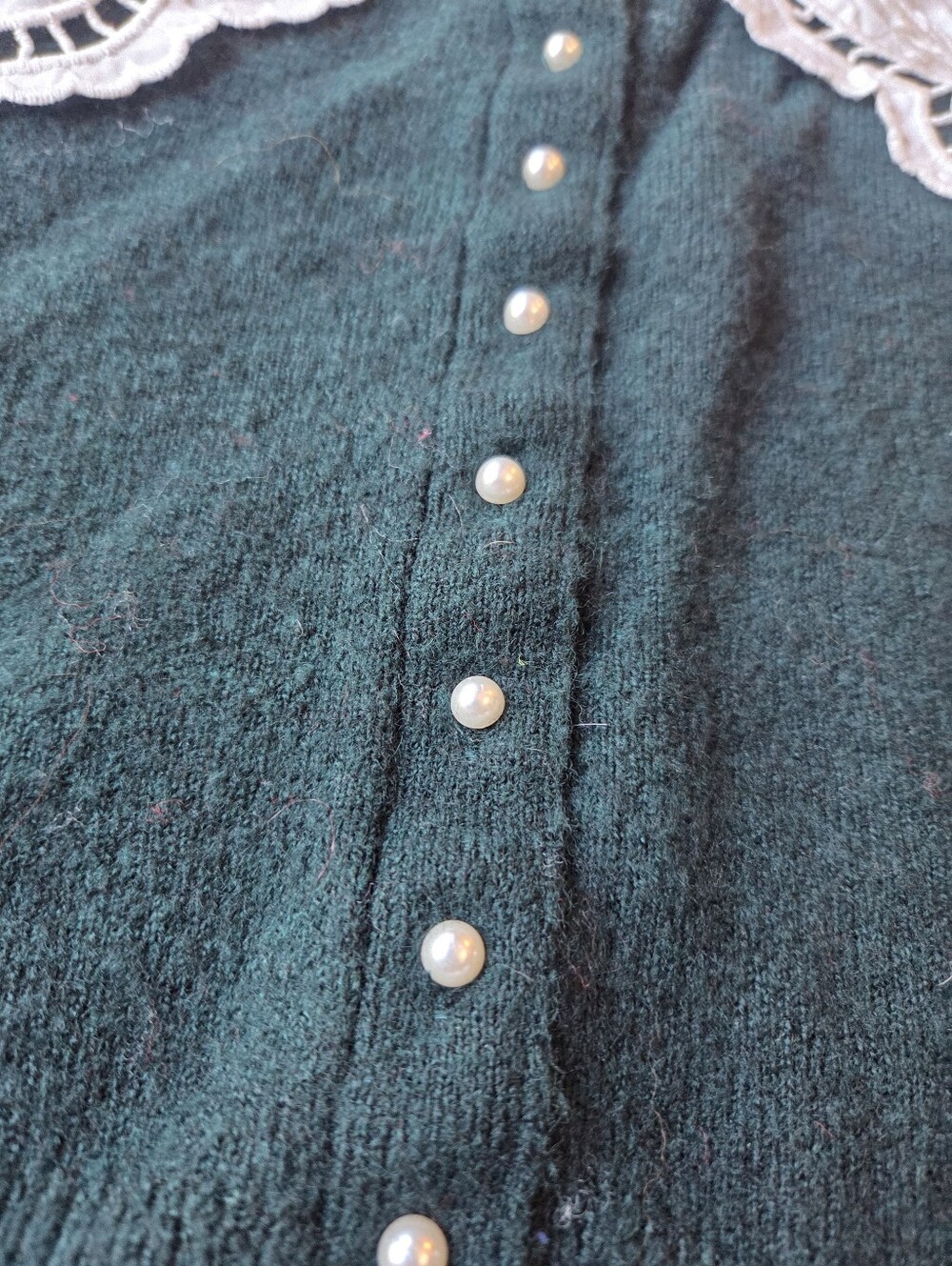 Antonio Melani Wool Blend Sweater Cardigan White Embroidered Peter Pan Collar - Picture 7 of 13
